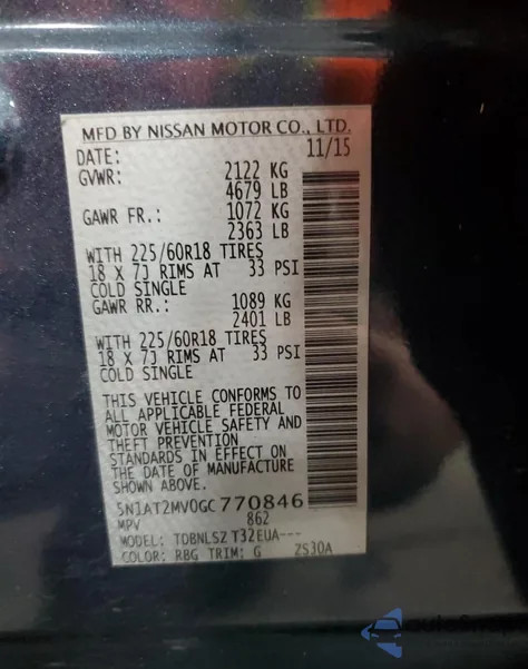 2016 Nissan Rogue S из США, поврежденный, VIN 5N1AT2MV0GC770846